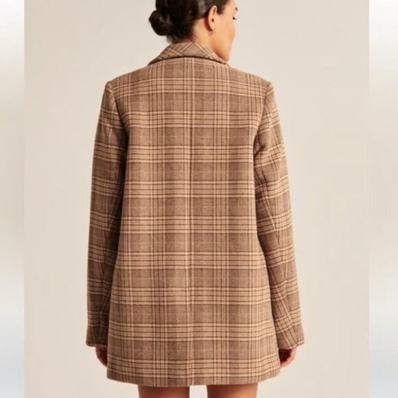 Abercrombie & Fitch Women's XXSP Brown Plaid Dad Coat Jacket Wool-Blend Preppy - Picture 2 of 11